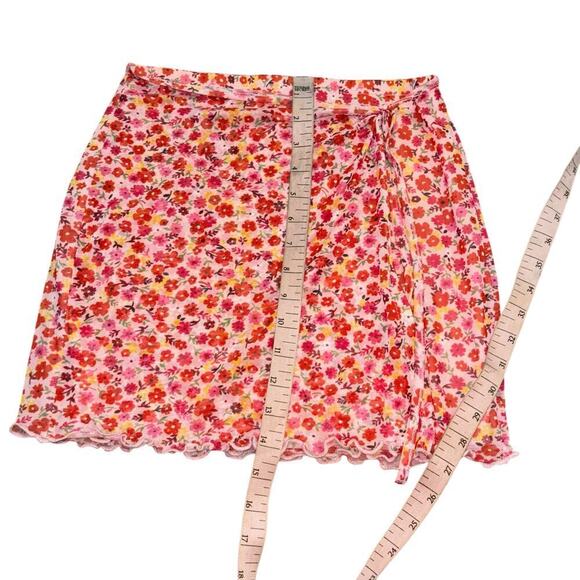 Pink Floral Y2K Mini Wrap Skirt Women’s XS Preppy Coquette Balletcore Soft Girl - Picture 9 of 9